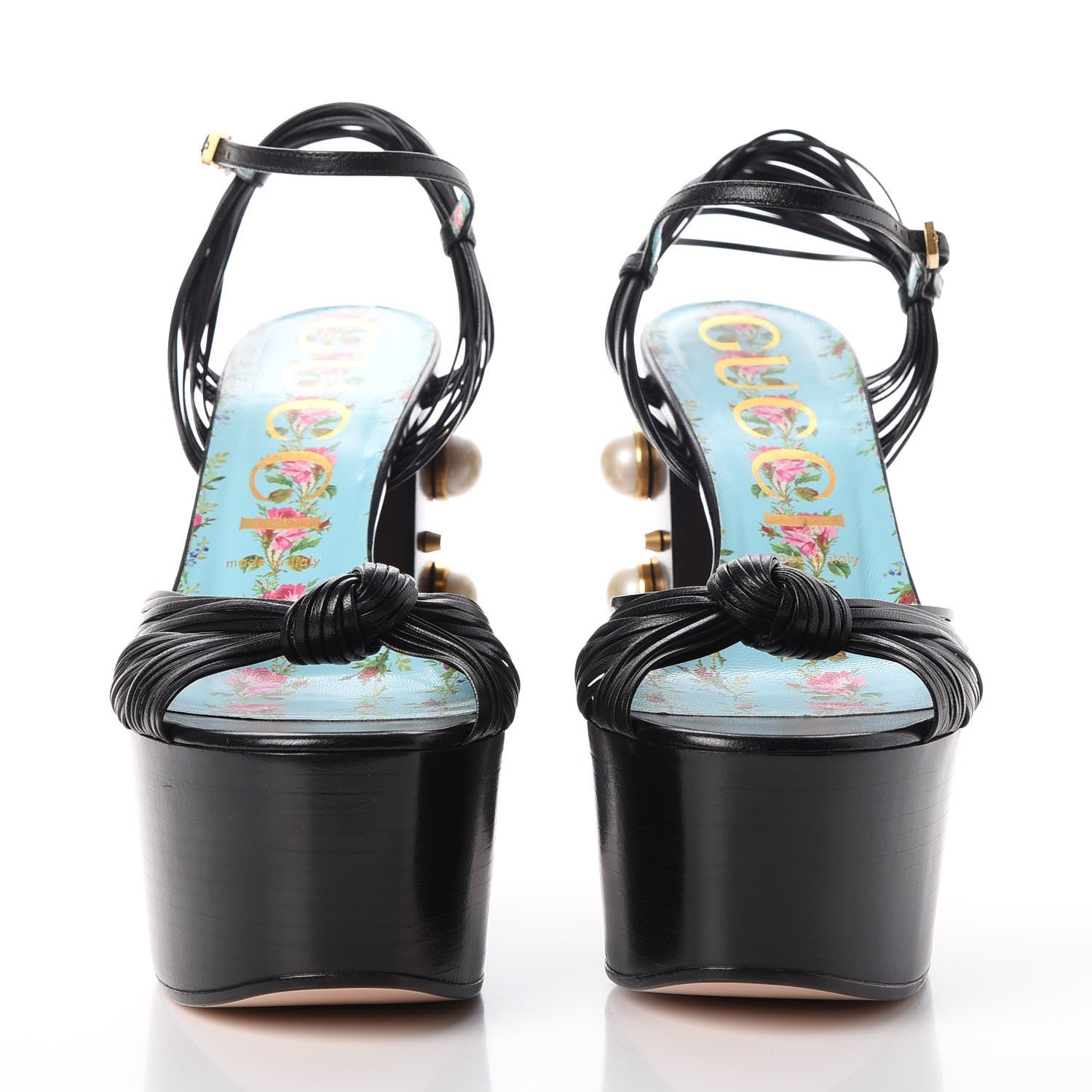 Gucci Malaga Kid Pearl Knot Platform Sandals 39 Black 2 of 10