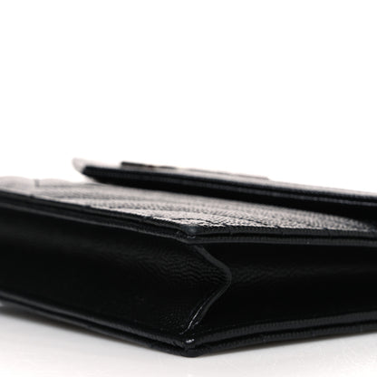 Saint Laurent Grain De Poudre Matelasse Chevron Monogram Envelope Chain Wallet Black 10 of 10