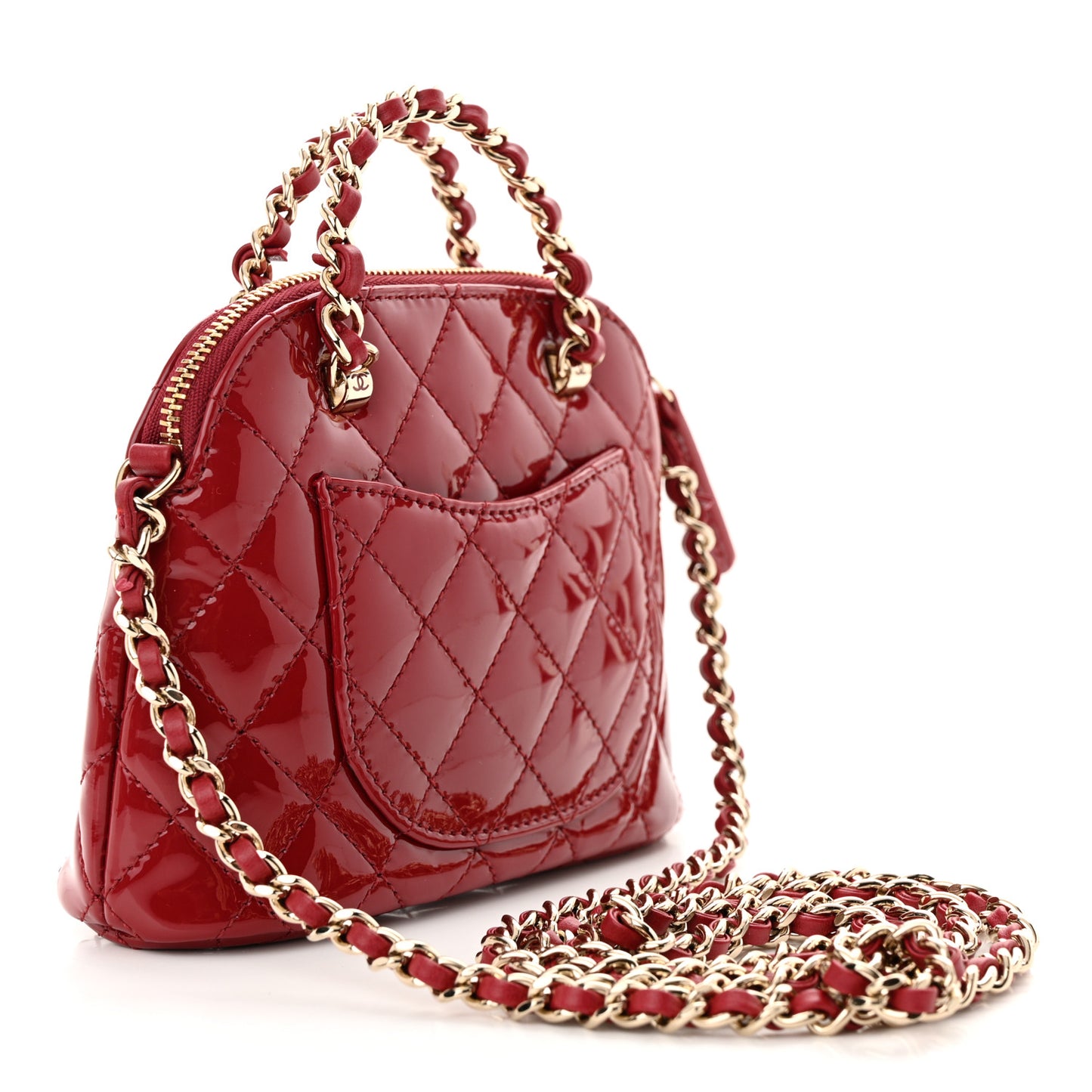 Patent Calfskin Quilted Shiny Coco Clutch With Chain Red