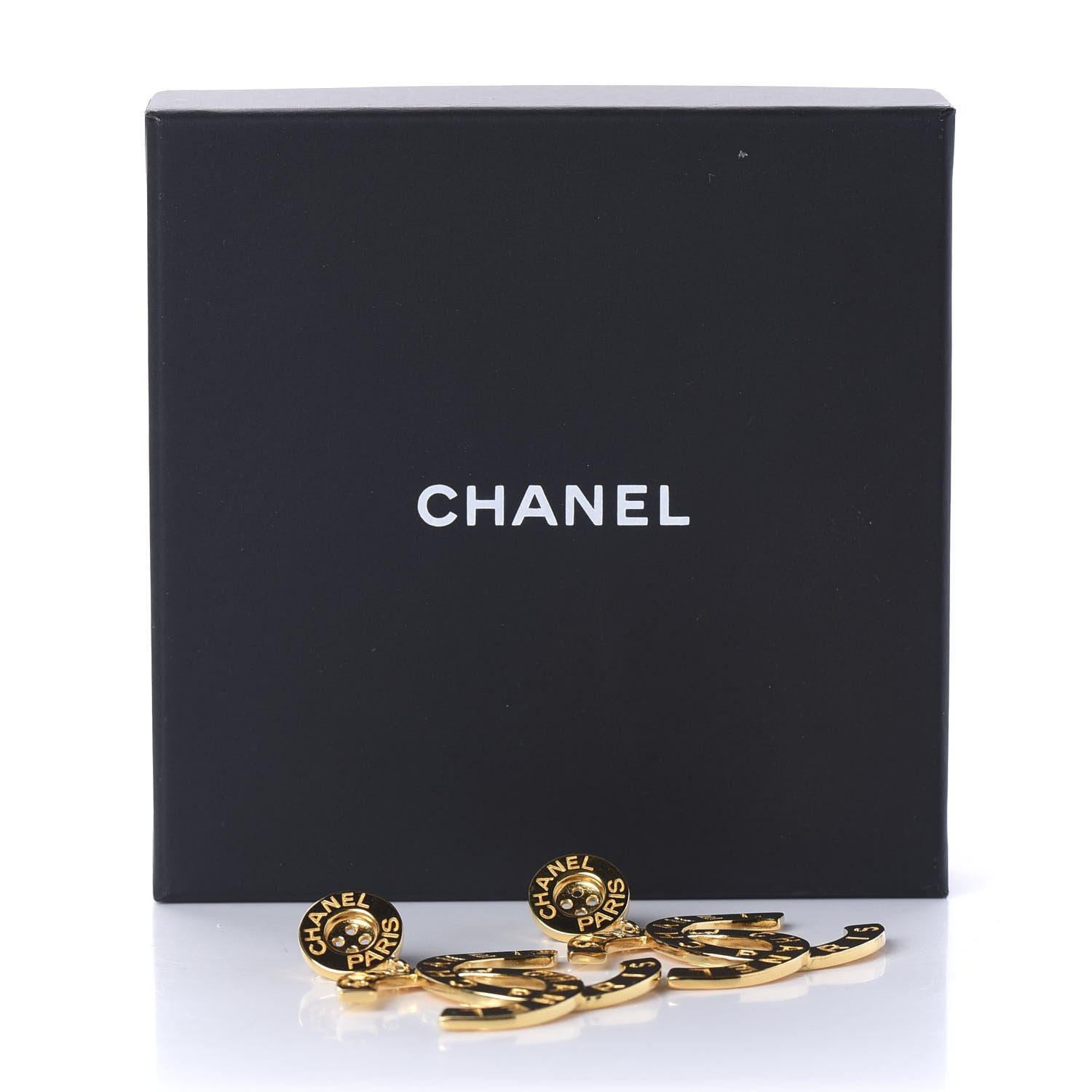 Chanel Metal Large Paris Button Earrings Gold 5 of 5