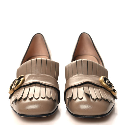 Gucci Malaga Kid GG Marmont Fringe 50mm Loafer Pumps 37 Mud 2 of 9
