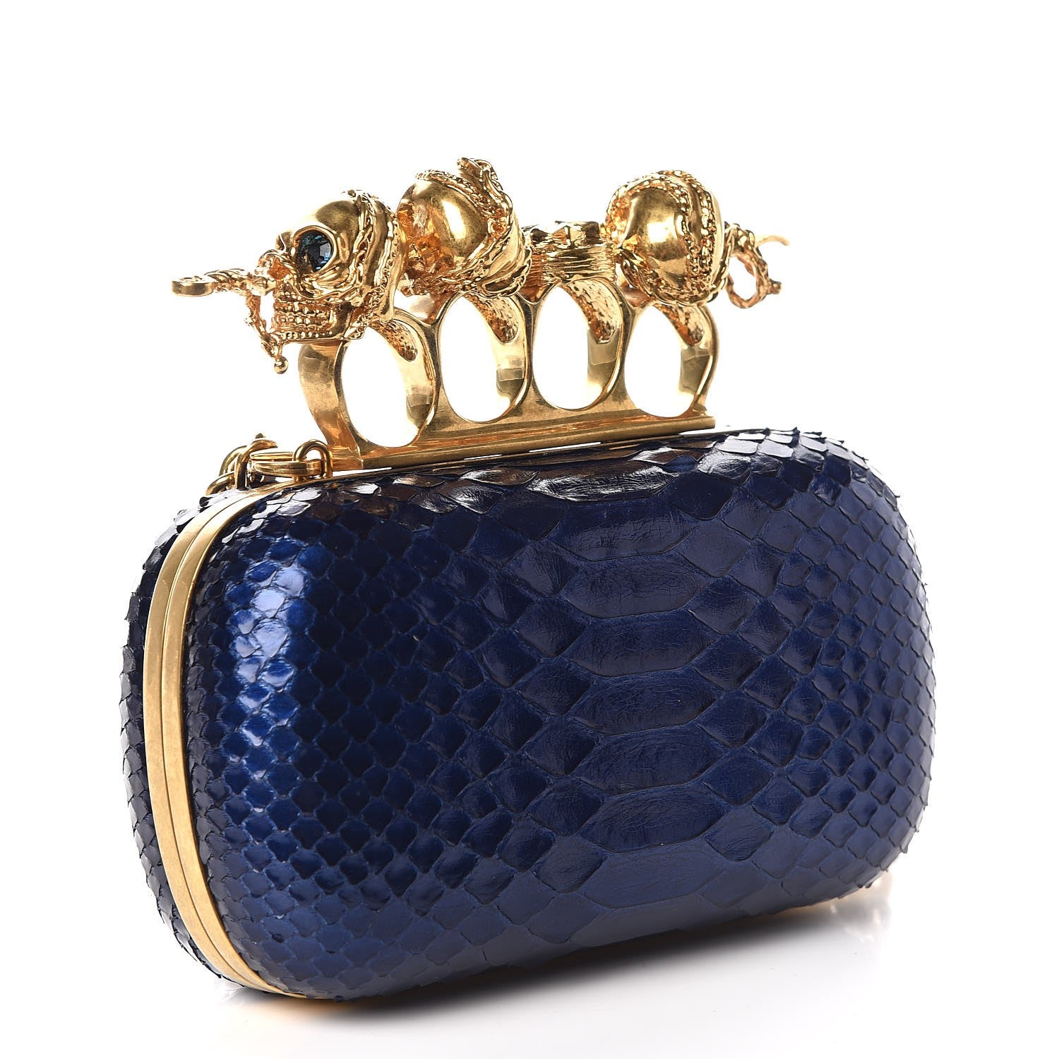 Alexander McQueen Python Knuckle Box Clutch Blue 3 of 11