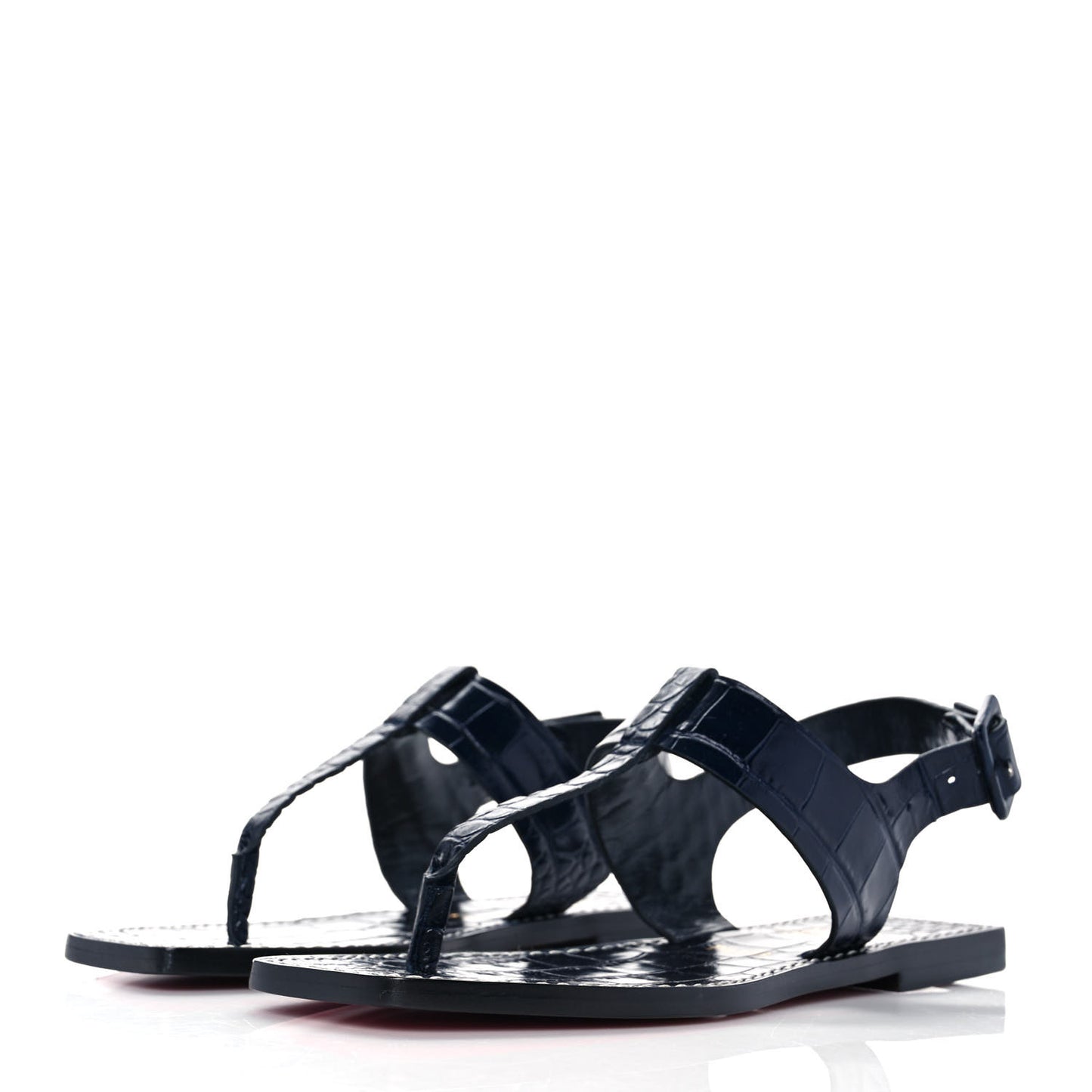 Calfskin Crocodile Embossed Cubongo Flat Sandals 35.5 Obscur