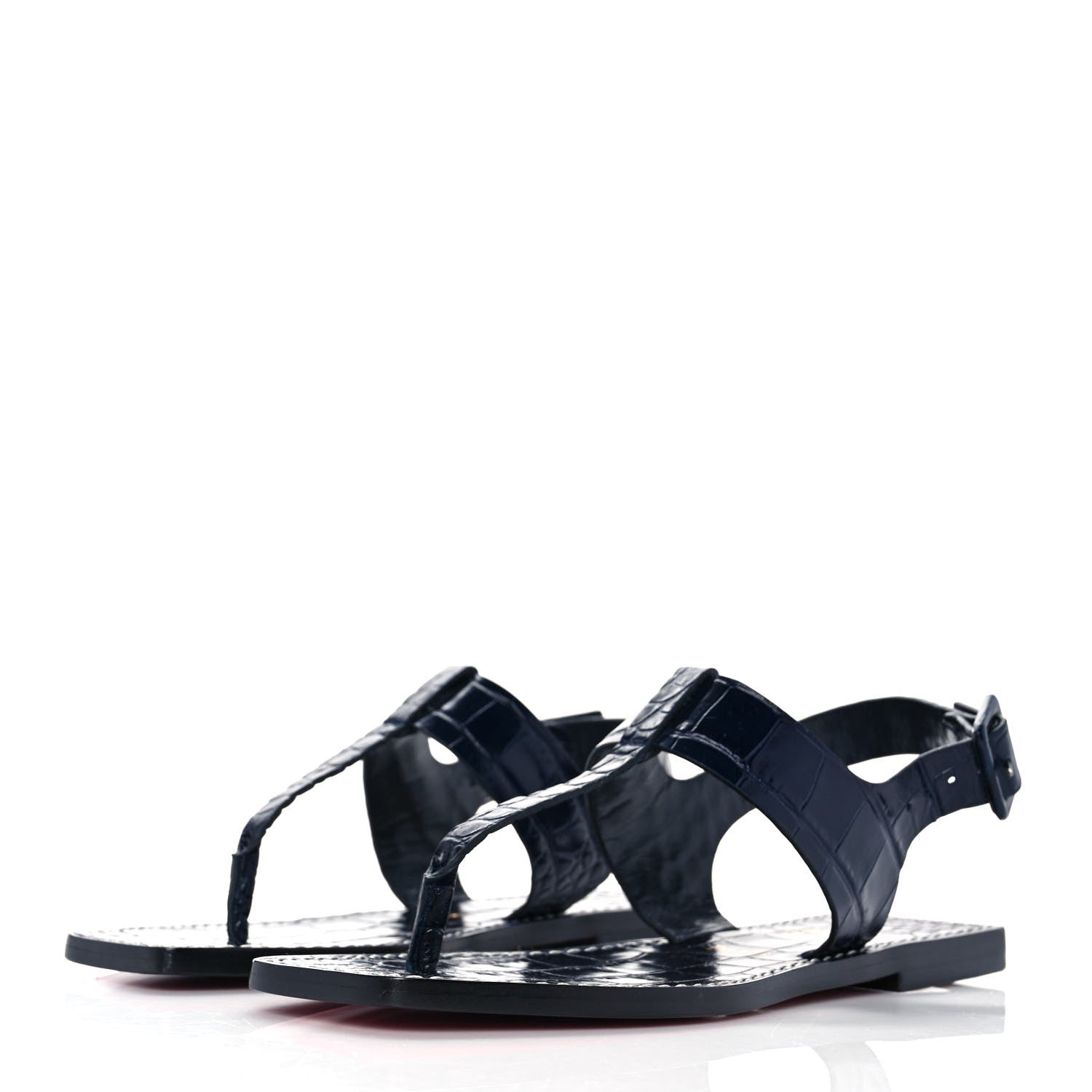 Christian Louboutin Calfskin Crocodile Embossed Cubongo Flat Sandals 35.5 Obscur 3 of 8