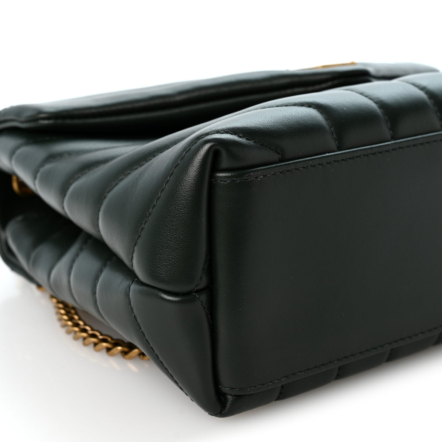 Calfskin Y Quilted Monogram Small Loulou Chain Satchel Vert Fonce