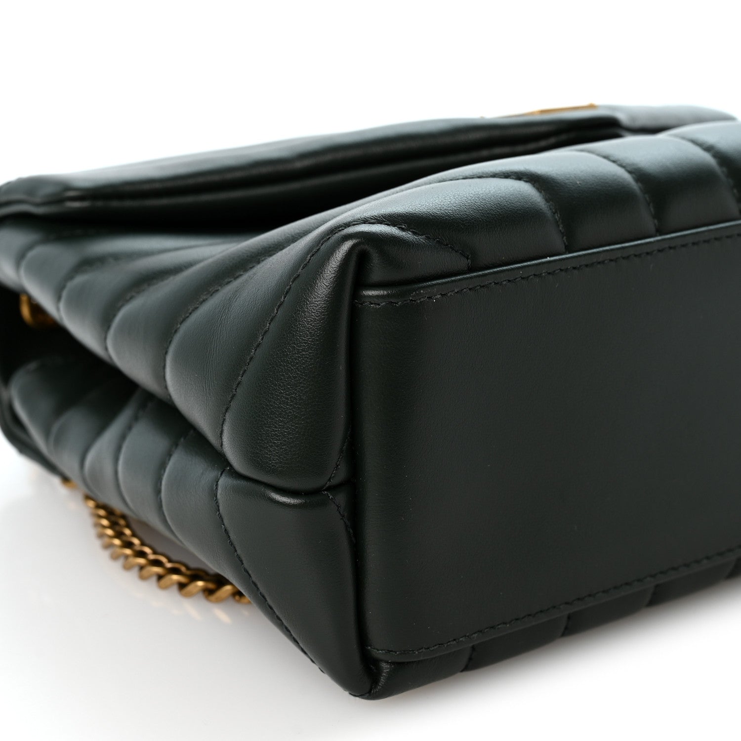Saint Laurent Calfskin Y Quilted Monogram Small Loulou Chain Satchel Vert Fonce 9 of 10