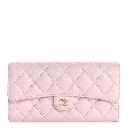 Chanel Caviar Quilted Large Gusset Flap Wallet Light Pink 1 of 8