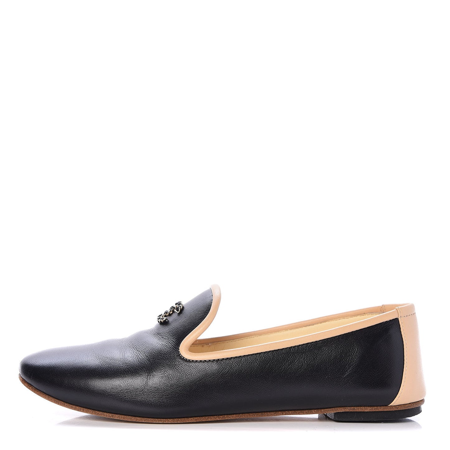 Lambskin CC Mocassin Loafers 36 Black Beige