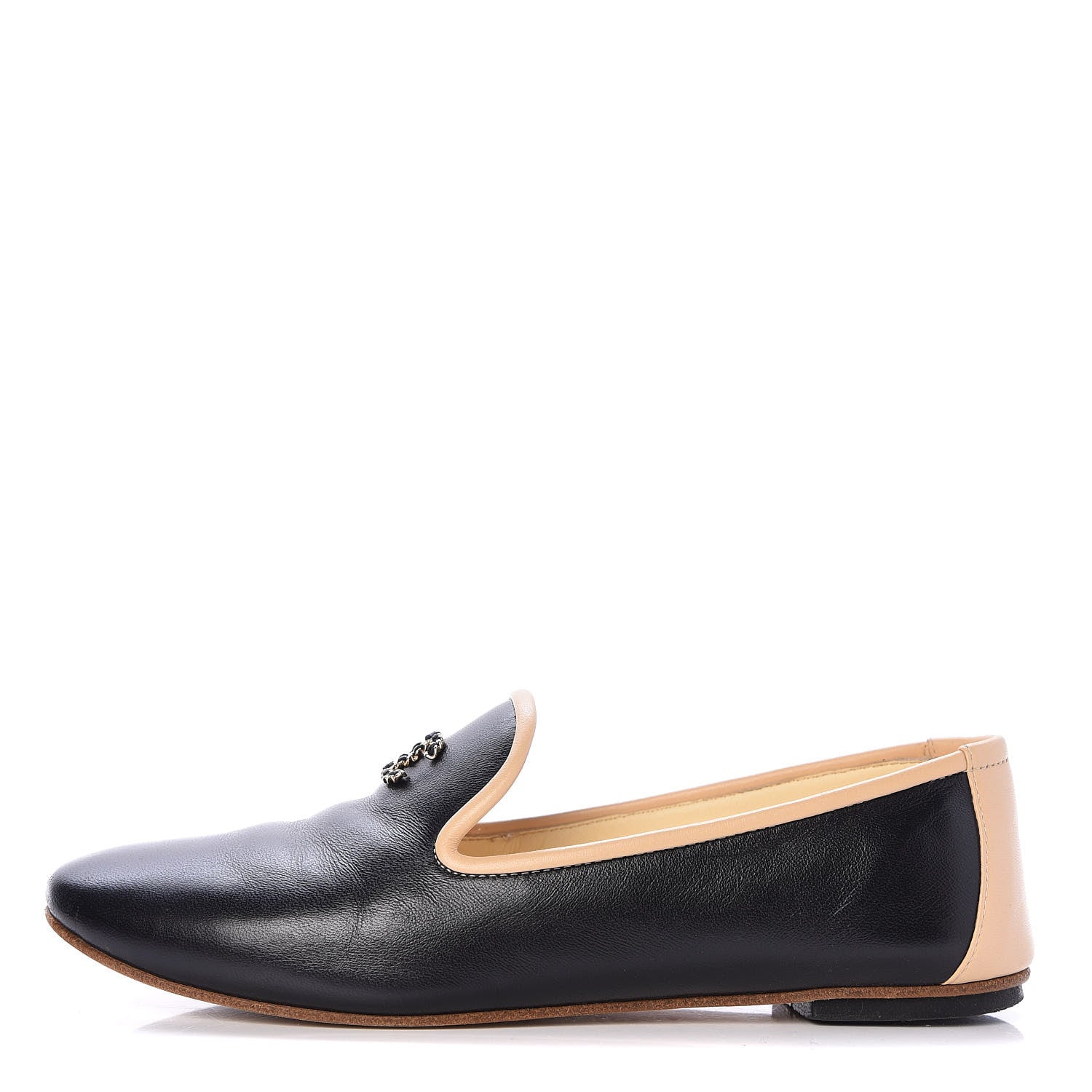 Chanel Lambskin CC Mocassin Loafers 36 Black Beige 1 of 15