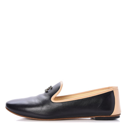 Chanel Lambskin CC Mocassin Loafers 36 Black Beige 1 of 15
