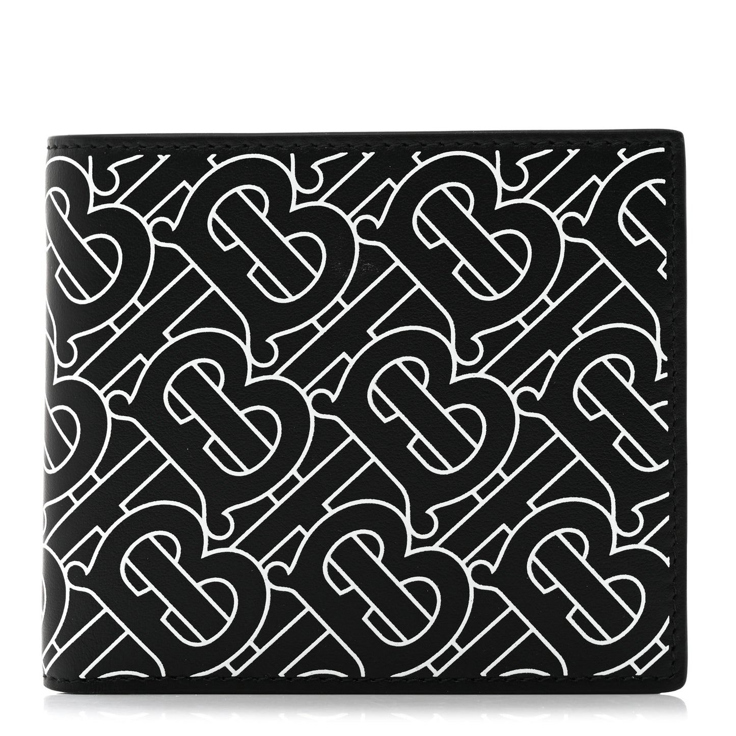 Calfskin Embossed TB Print Bi-Fold Wallet Black White