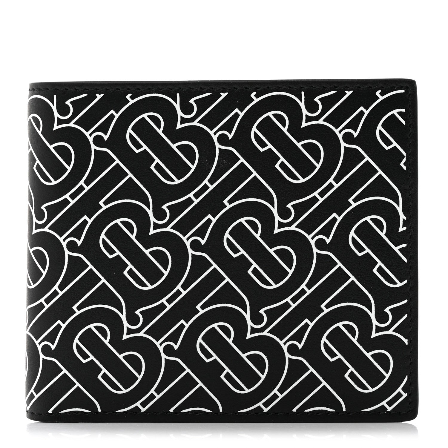 Burberry Calfskin Embossed TB Print Bi-Fold Wallet Black White 1 of 8