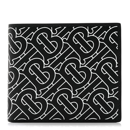 Burberry Calfskin Embossed TB Print Bi-Fold Wallet Black White 1 of 8