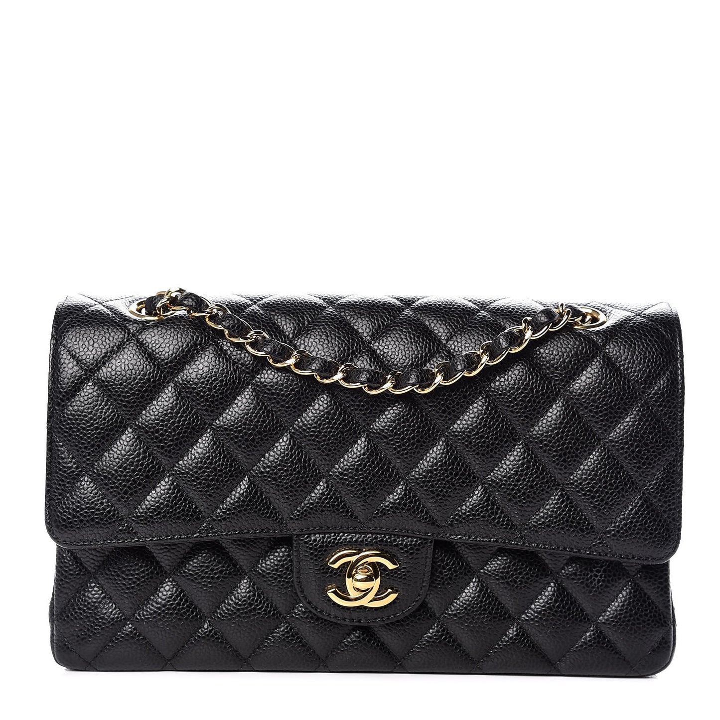 Caviar Quilted Medium Double Flap Black
