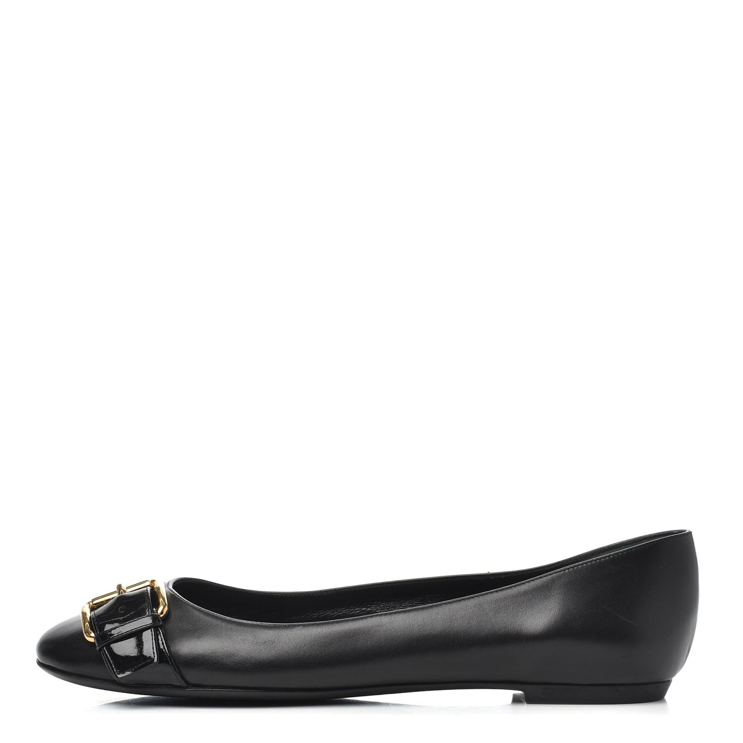 Calfskin Buckle Ballerina Flats 38.5 Black