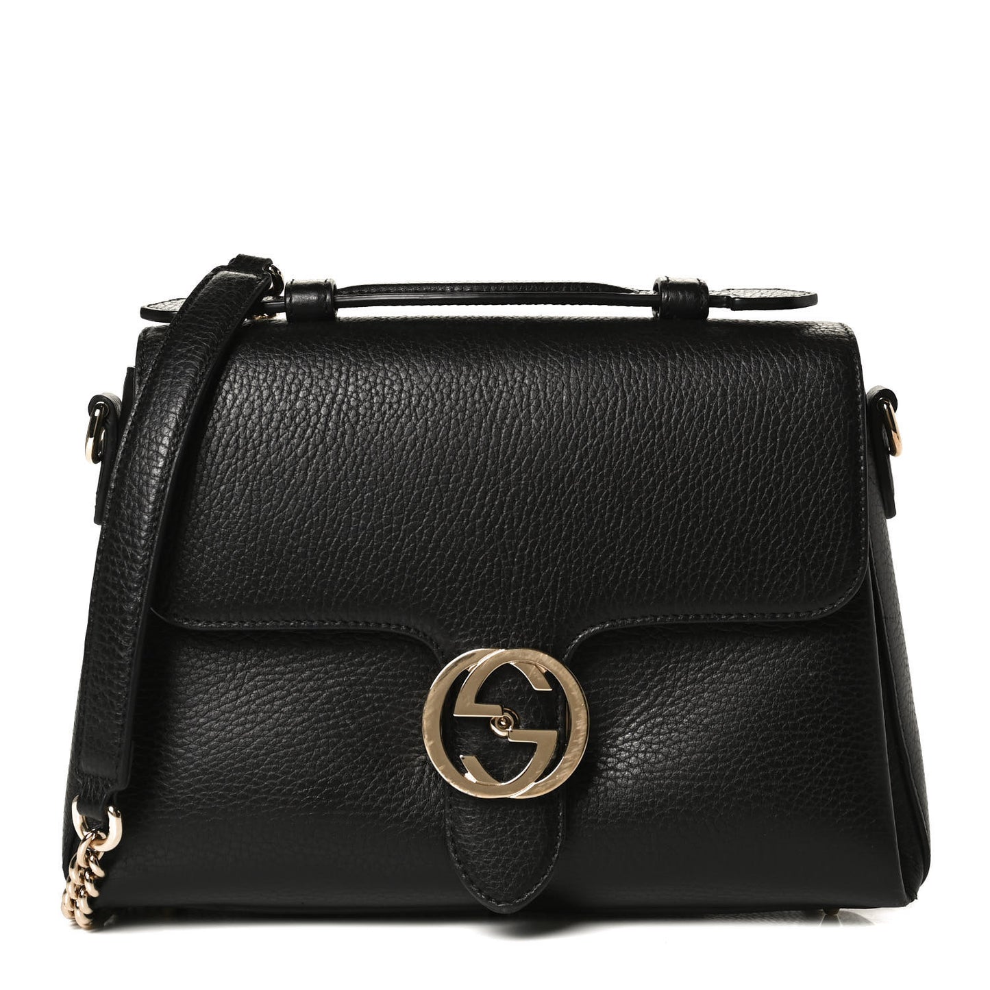 Dollar Calfskin Interlocking G Top Handle Shoulder Bag Black