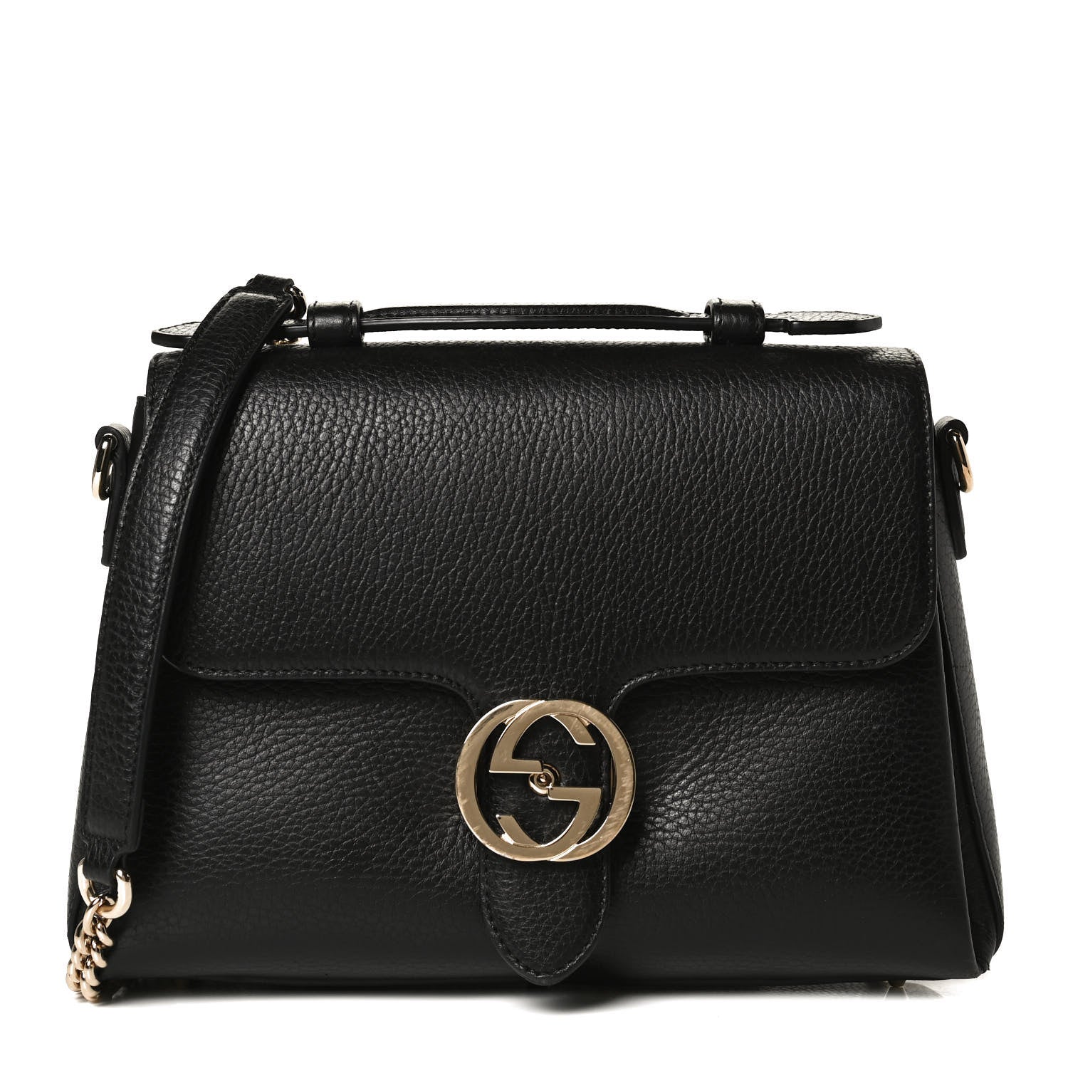 Gucci Dollar Calfskin Interlocking G Top Handle Shoulder Bag Black 1 of 13