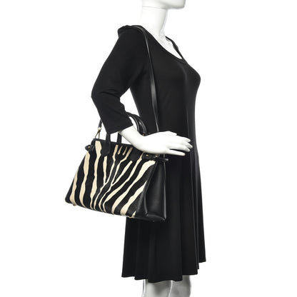 Burberry Calf Hair House Check Zebra Print Medium Banner Tote Natural Black 2 of 12