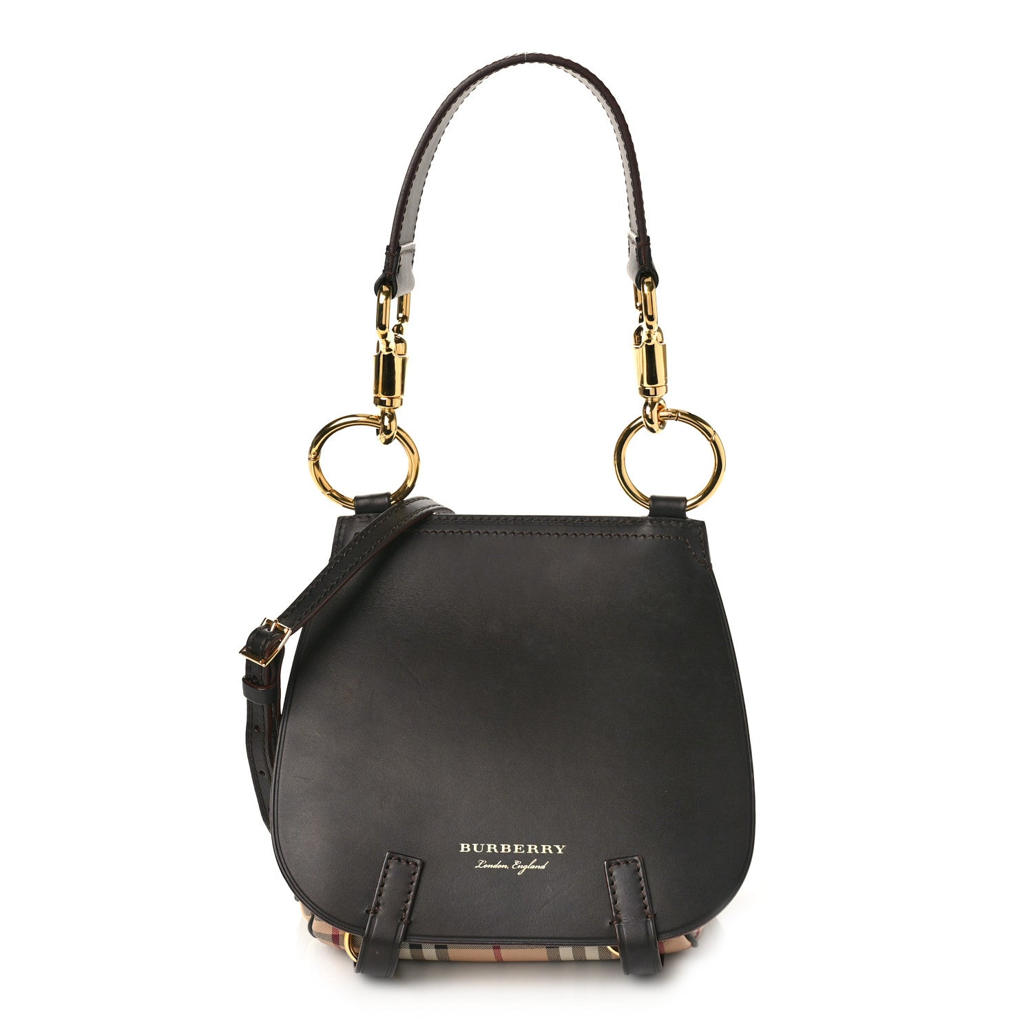 Burberry Haymarket Check Large Bridle Saddle Bag Dark Clove Brown 1 of 10