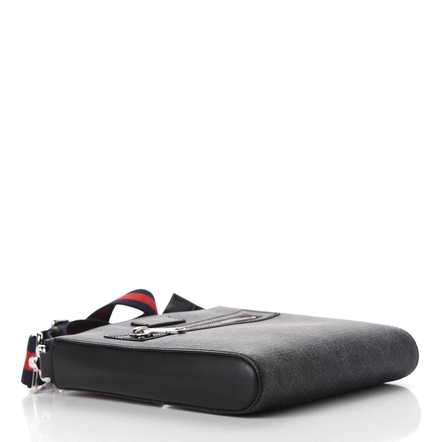 Gucci GG Supreme Monogram Web Small Flat Messenger Bag Black Grey 4 of 11