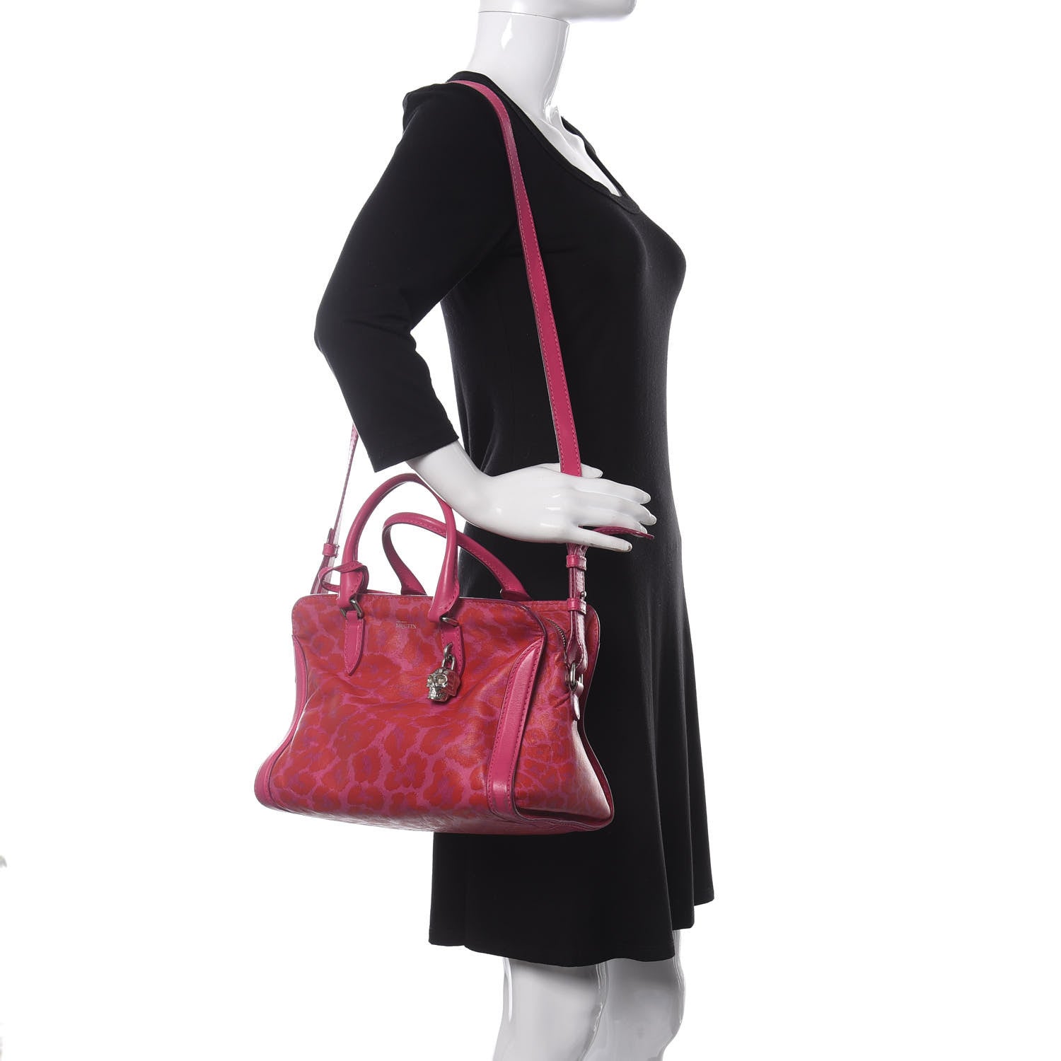 Alexander McQueen Calfskin Leopard Print Small Skull Padlock Zip Around Tote Pink 2 of 20