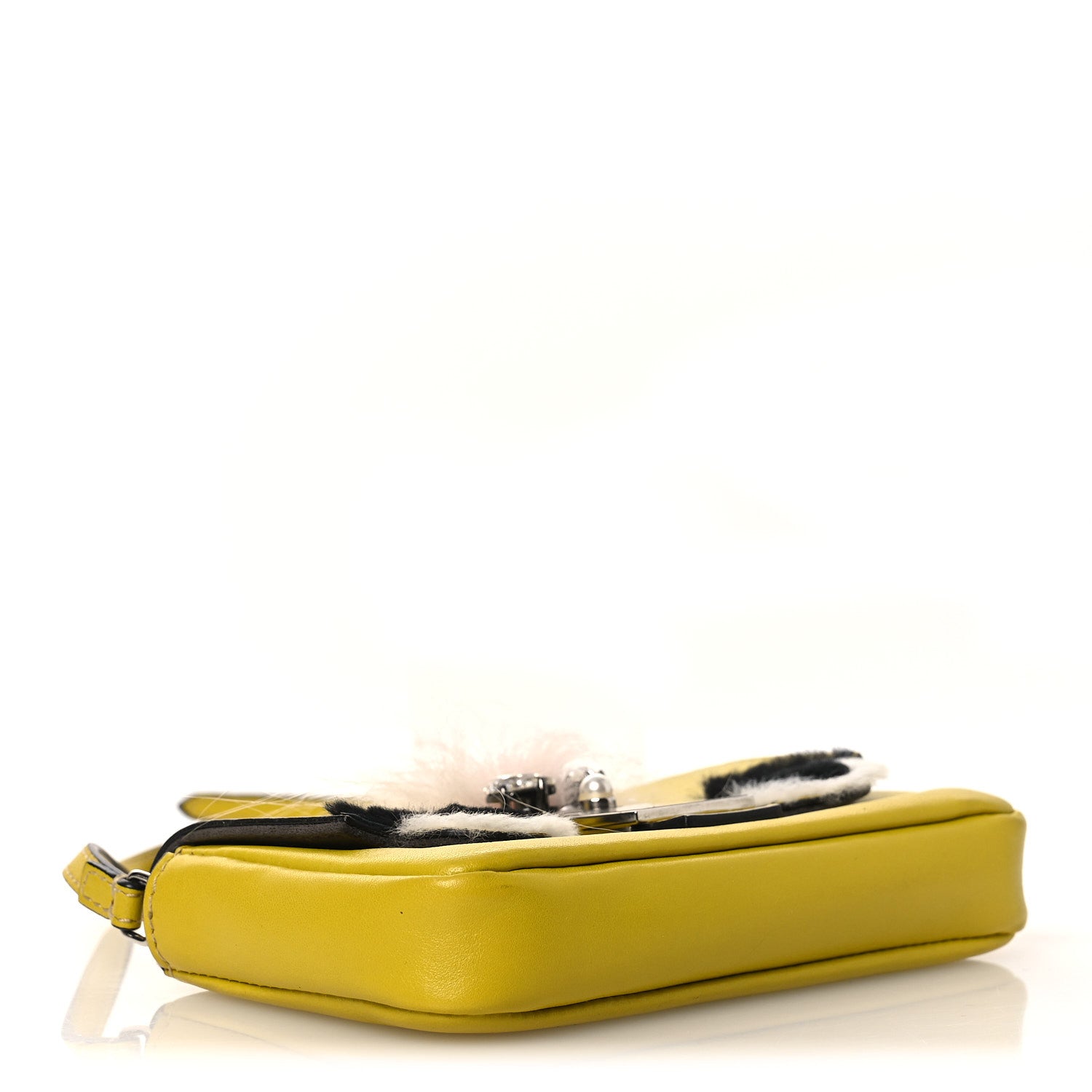 Fendi Nappa Rabbit Fox Fur Micro Buggie Baguette Lime Rosa 3 of 10