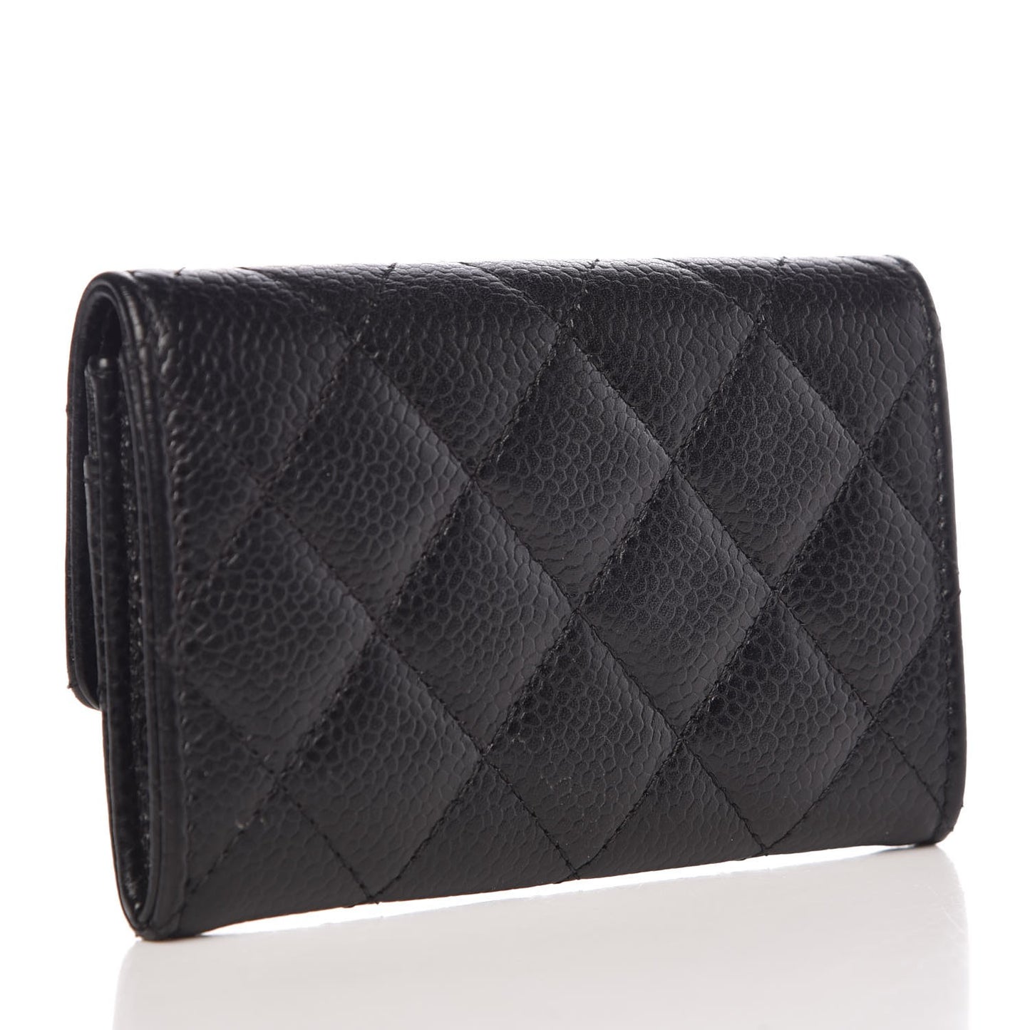 Caviar Quilted Flap Card Holder Black
