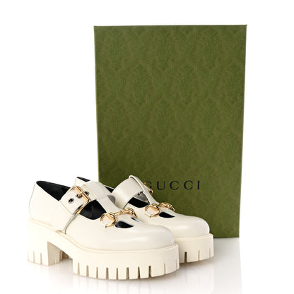 Gucci Cordovan Lux Womens Horsebit Platform Mary Jane Loafers 37.5 Off White 10 of 10