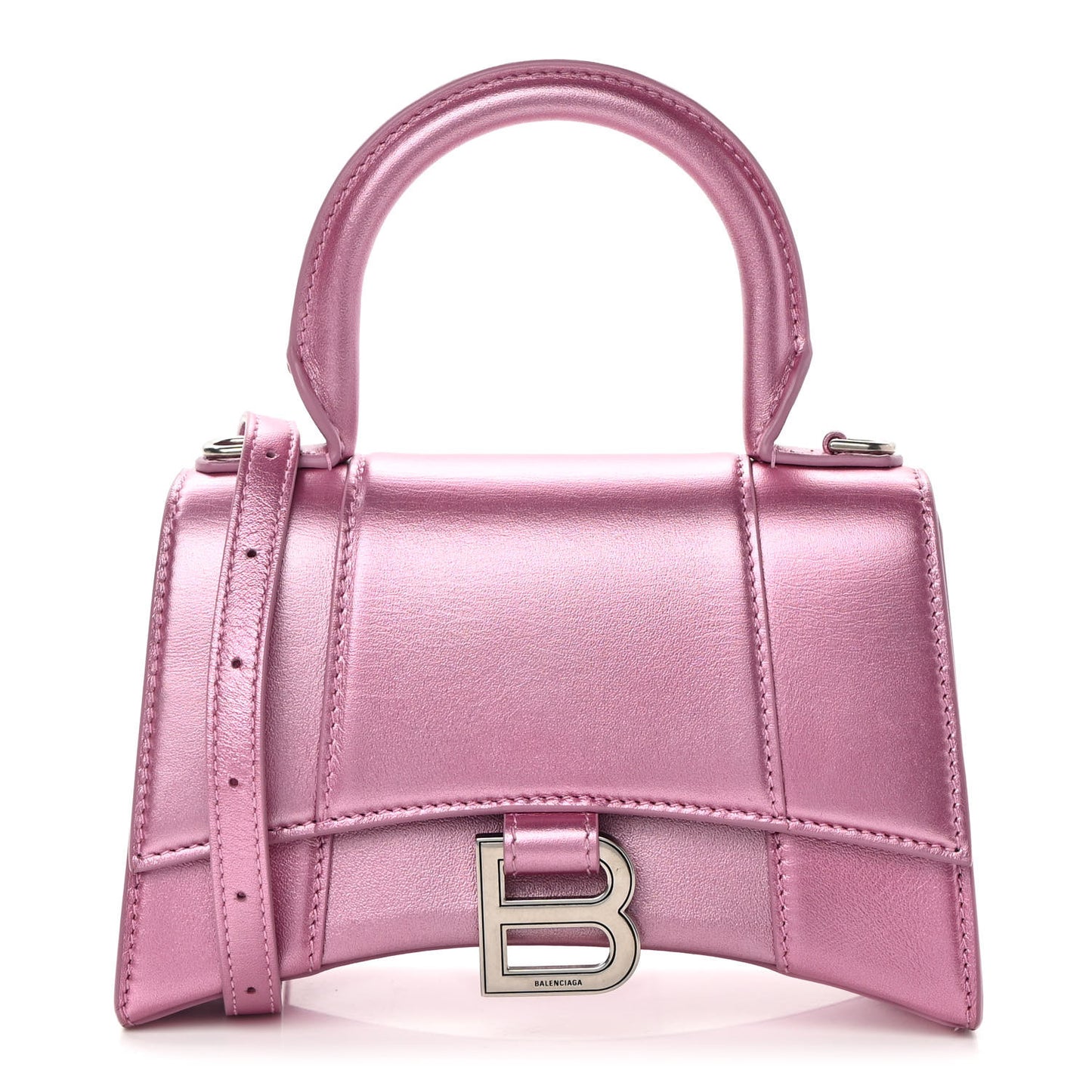 Metallic Shiny Calfskin Hourglass Top Handle Bag XS Pink