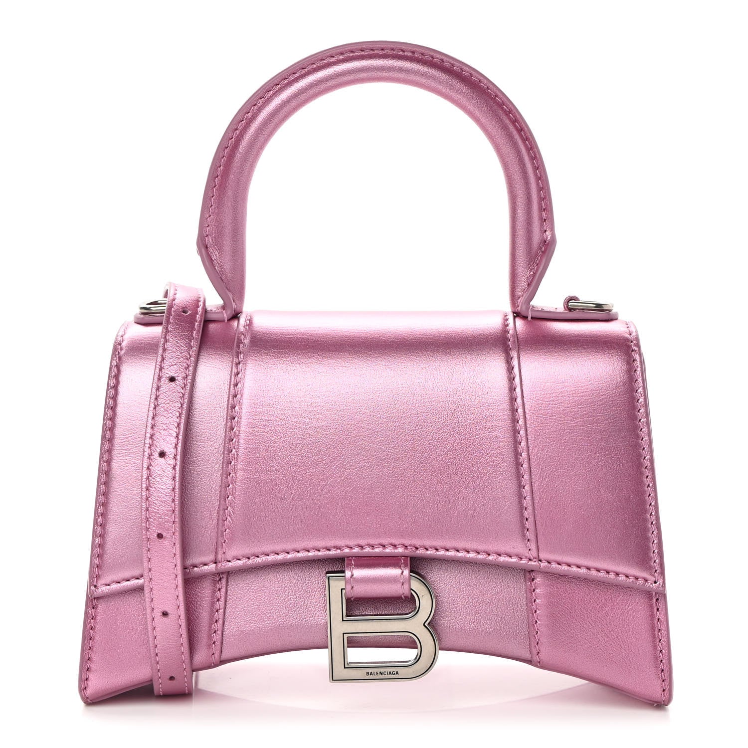 Balenciaga Metallic Shiny Calfskin Hourglass Top Handle Bag XS Pink 1 of 15