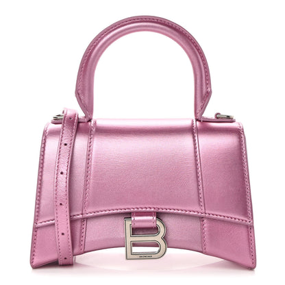 Balenciaga Metallic Shiny Calfskin Hourglass Top Handle Bag XS Pink 1 of 15