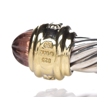 David Yurman Sterling Silver 18K Yellow Gold Diamond Carved Tourmaline Cable Classics Bracelet 5 of 5