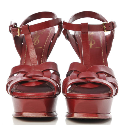 Saint Laurent Calfskin Tribute 105 Platform Sandals 36.5 Deep Red 2 of 14