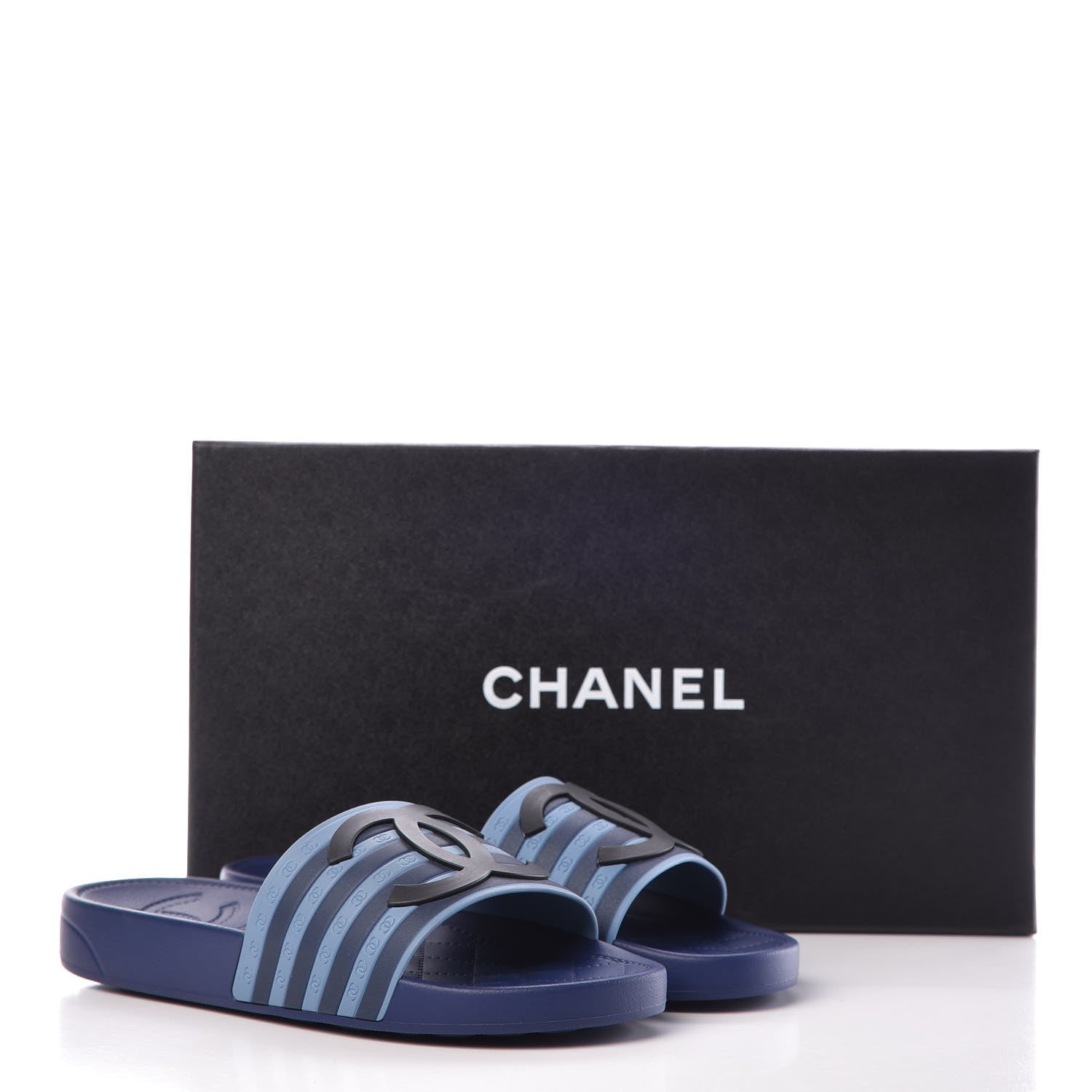 Chanel Rubber CC Flat Slide Sandals 36 Black Navy 9 of 9