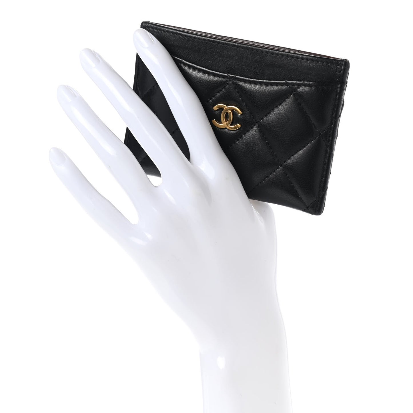 Lambskin Quilted Card Holder Black