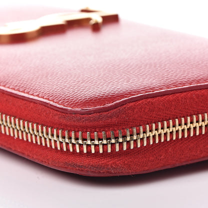 Saint Laurent Grain De Poudre Monogram Zip Around Wallet New Red 11 of 14