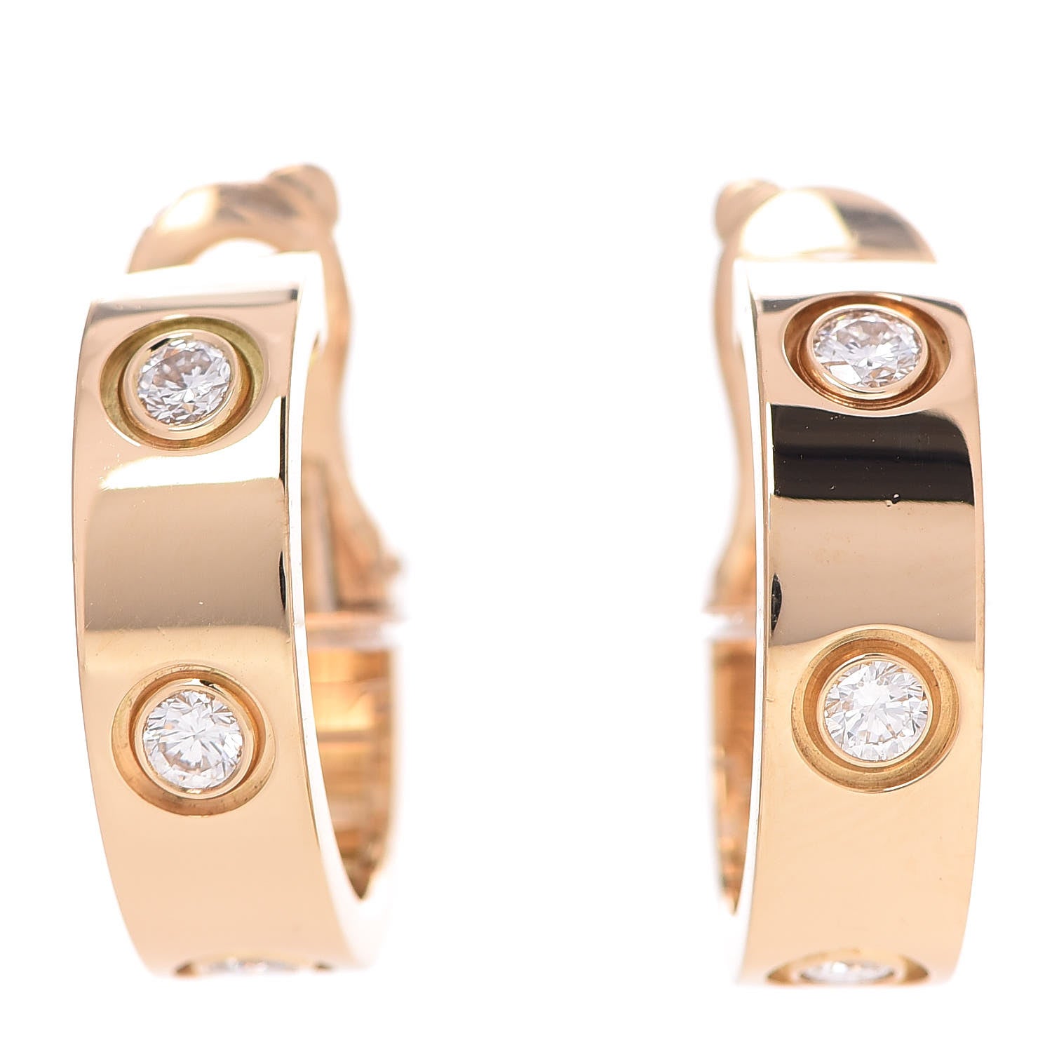 Cartier 18K Yellow Gold 6 Diamond 5.5mm LOVE French Clip Hoop Earrings 1 of 6