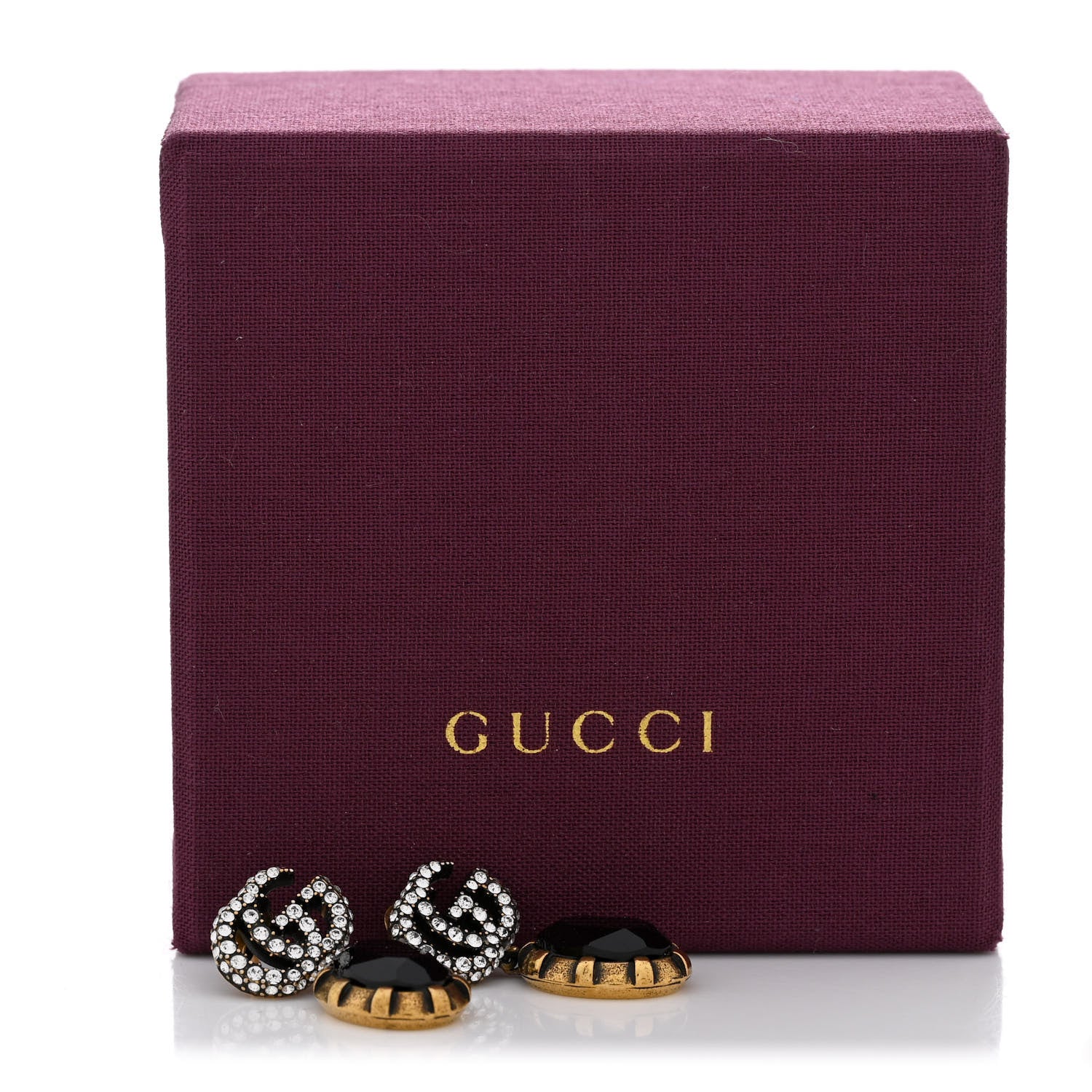 Gucci Crystal Double G Earrings Black Aged Gold 5 of 5