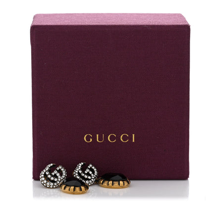 Gucci Crystal Double G Earrings Black Aged Gold 5 of 5