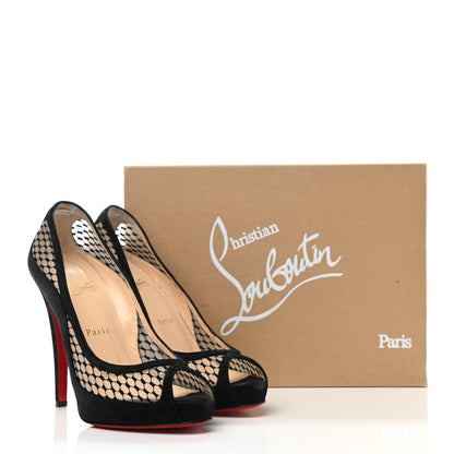 Christian Louboutin Veau Velours Lace Violette Camilla 120 Peep Toe Pumps 38 Black 10 of 10