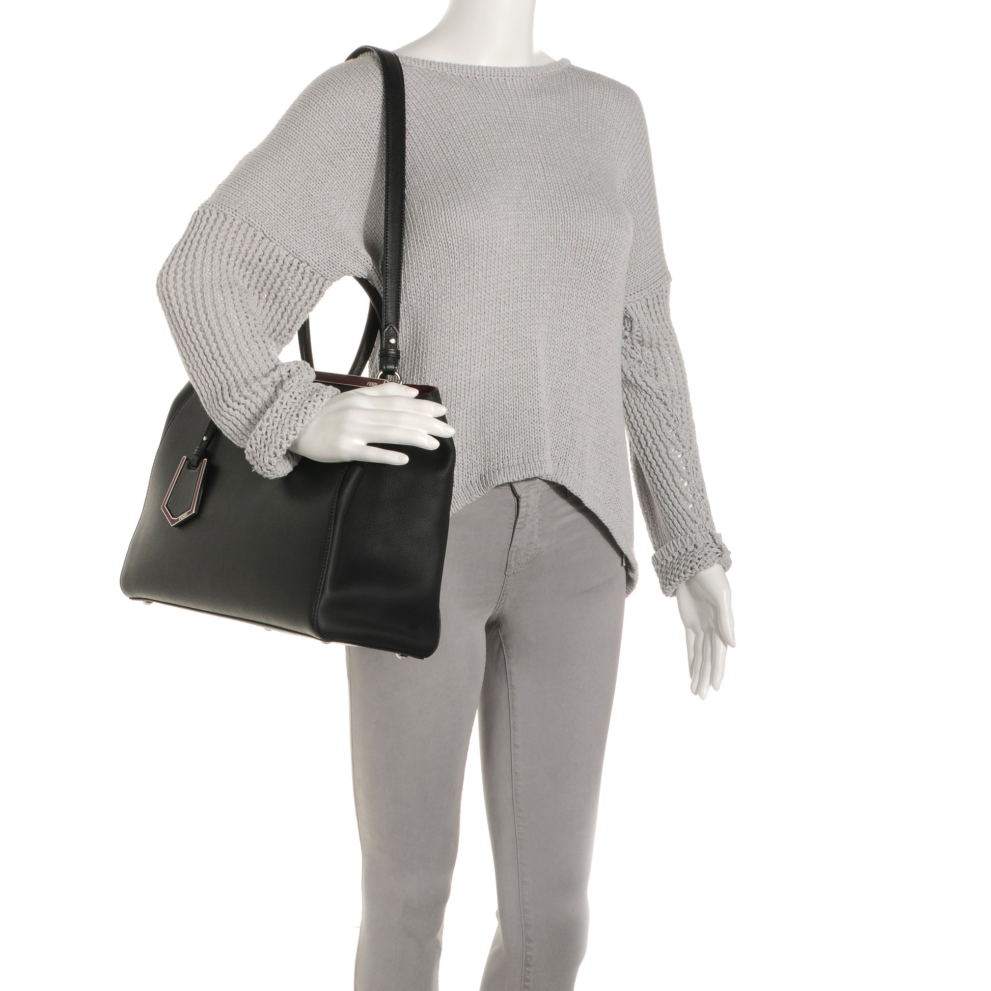 Fendi Vitello Elite Regular 2Jours Tote Black Vino 2 of 11