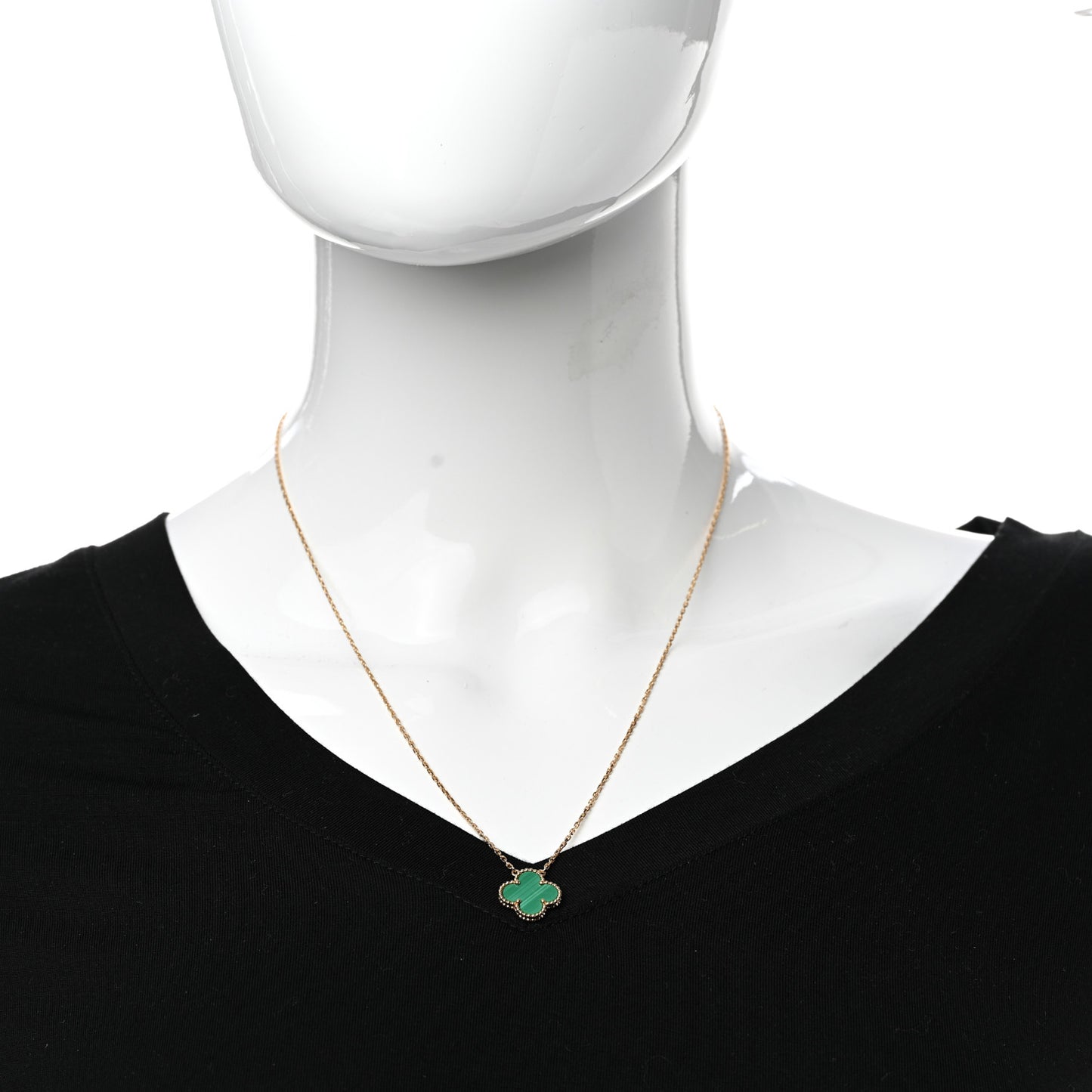 18K Yellow Gold Malachite Vintage Alhambra Pendant Necklace