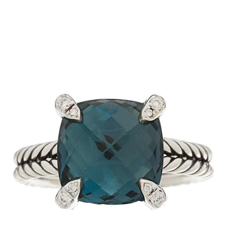 Sterling Silver Diamond Hampton Blue Topaz 11mm Chatelaine Ring 54 7