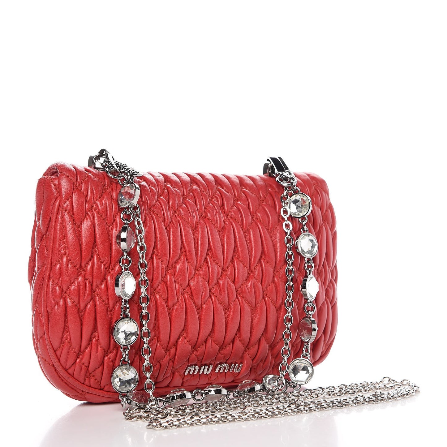 Nappa Matelasse Crystal Chain Crossbody Red