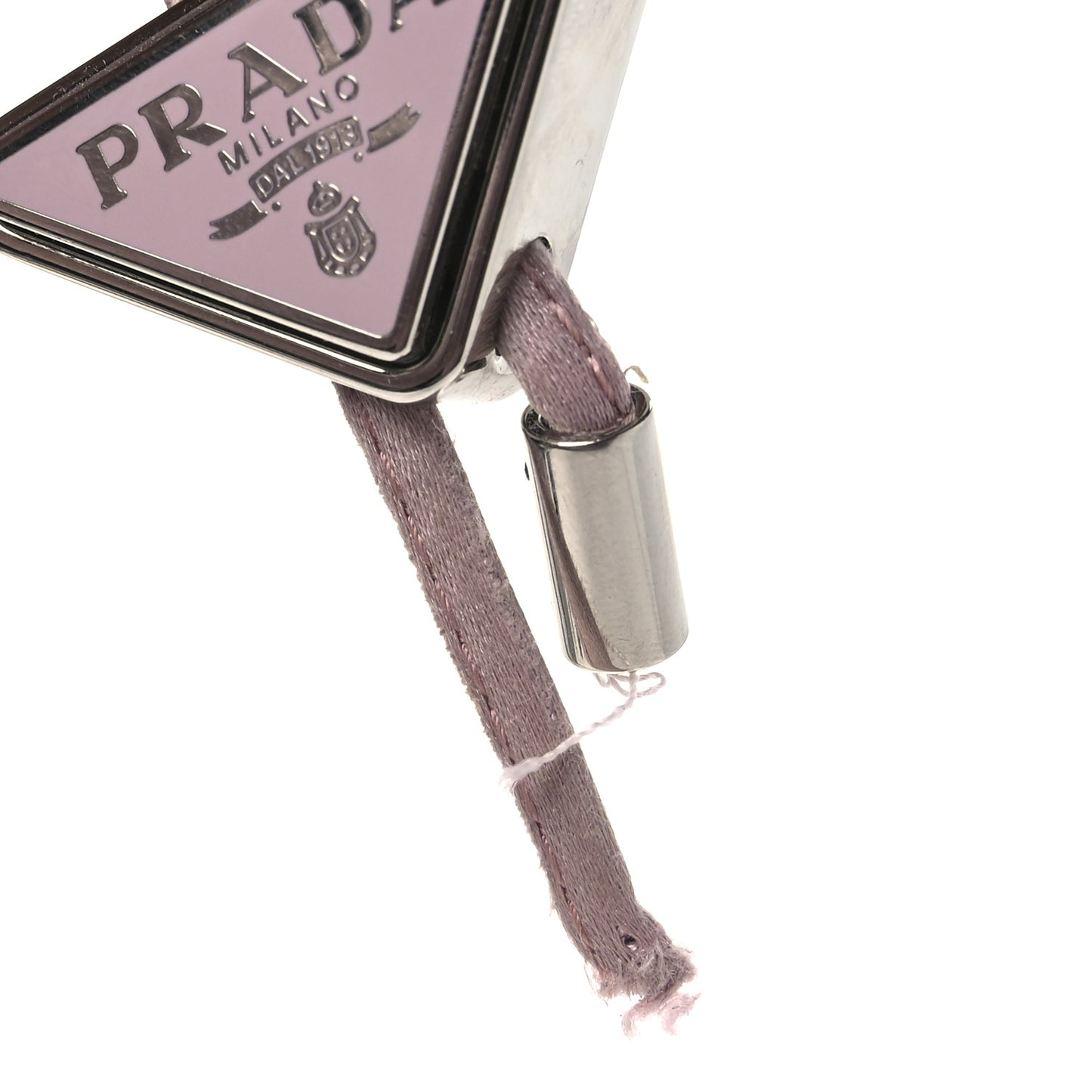 Satin Crystal Metal Triangle Logo Mini Drawcord Pouch Shoulder Bag Alabastro
