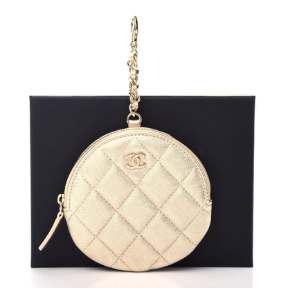 Chanel Metallic Lambskin Quilted Round Clip On Coin Purse Gold 8 of 8