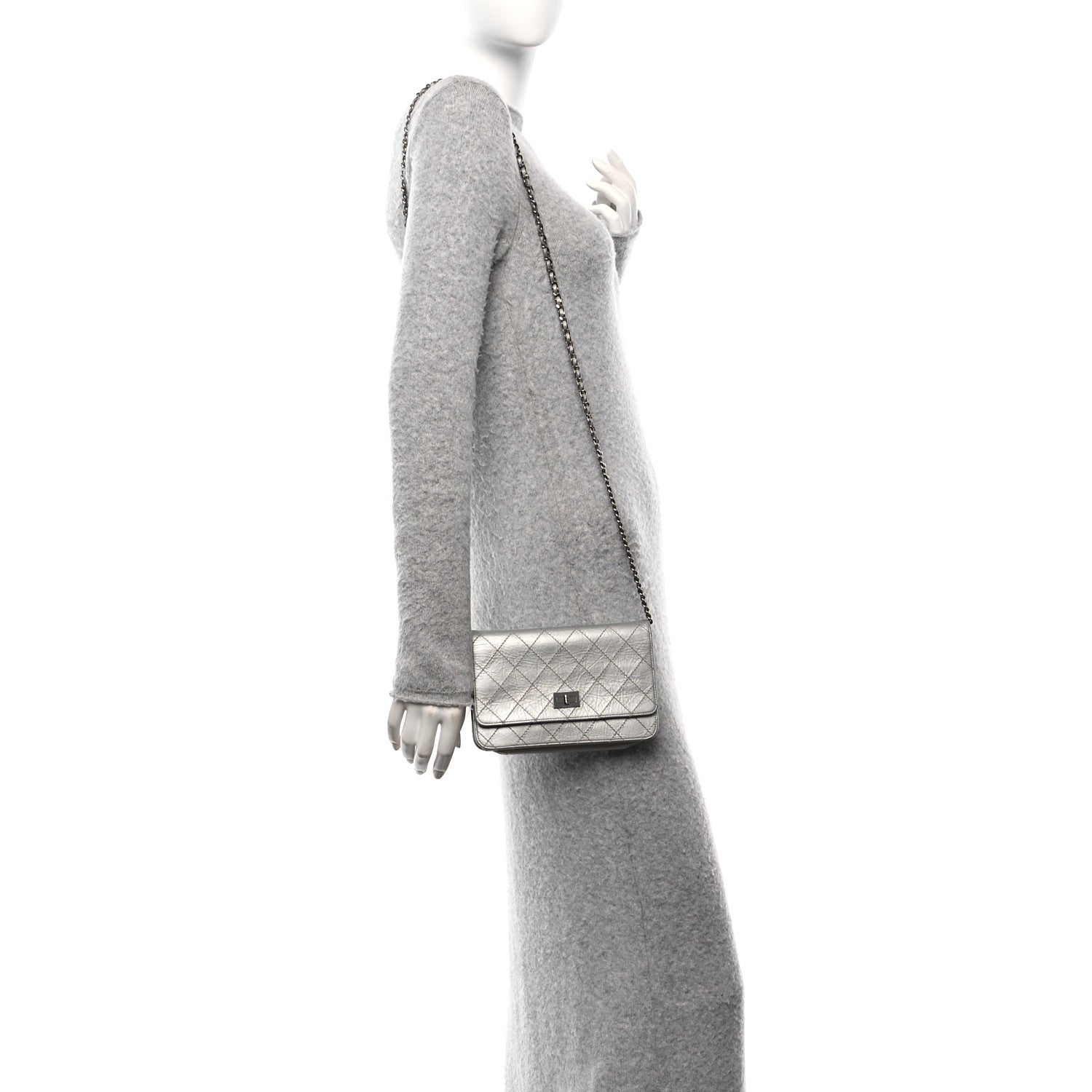 Chanel Metallic Aged Calfskin Quilted Reissue Wallet On Chain WOC Silver 2 of 12