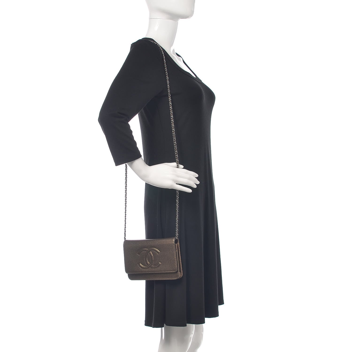 Chanel Metallic Caviar Timeless CC Wallet On Chain WOC Bronze 2 of 13