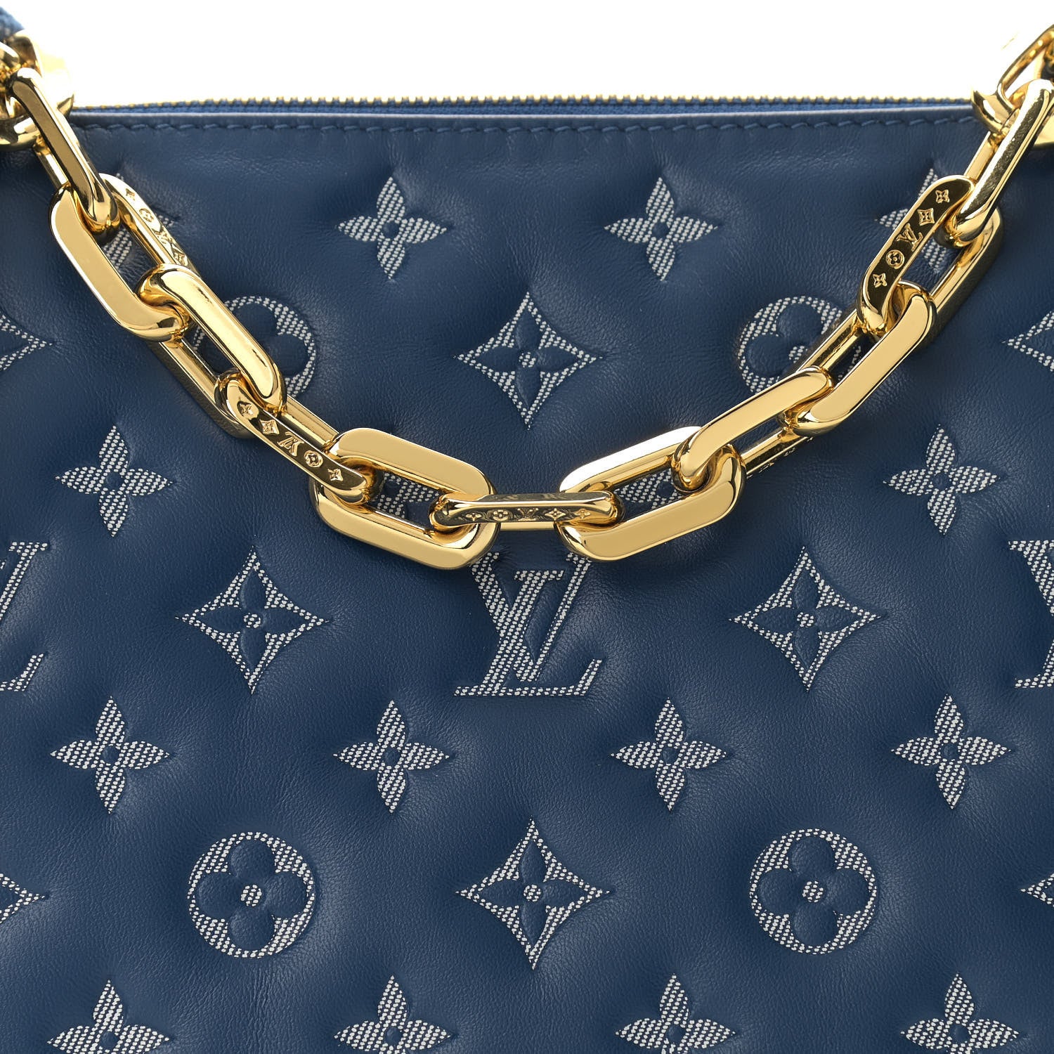Louis Vuitton Lambskin Embossed Monogram Coussin PM Denim Blue 7 of 10