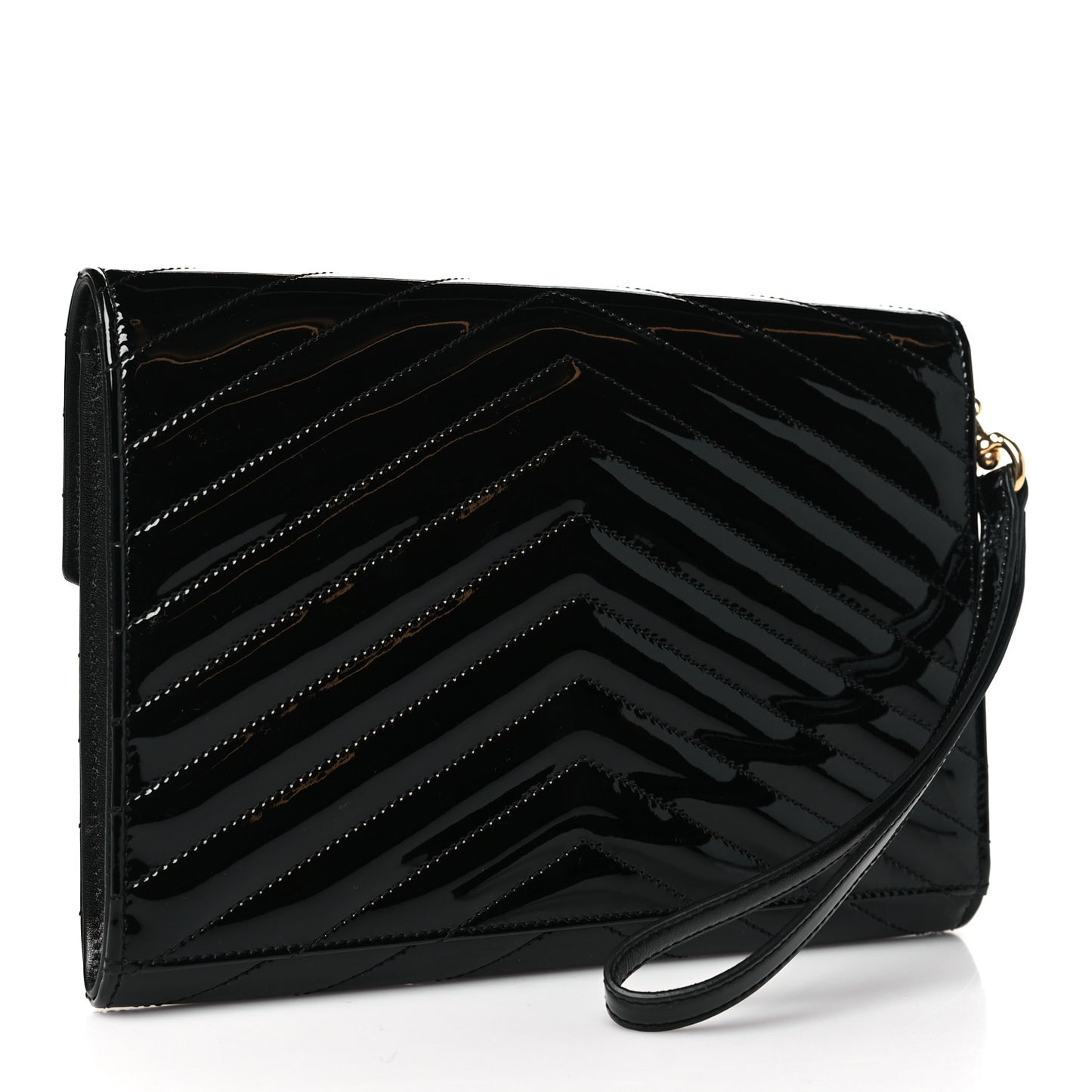 Patent Matelasse Chevron Monogram Envelope Clutch Black